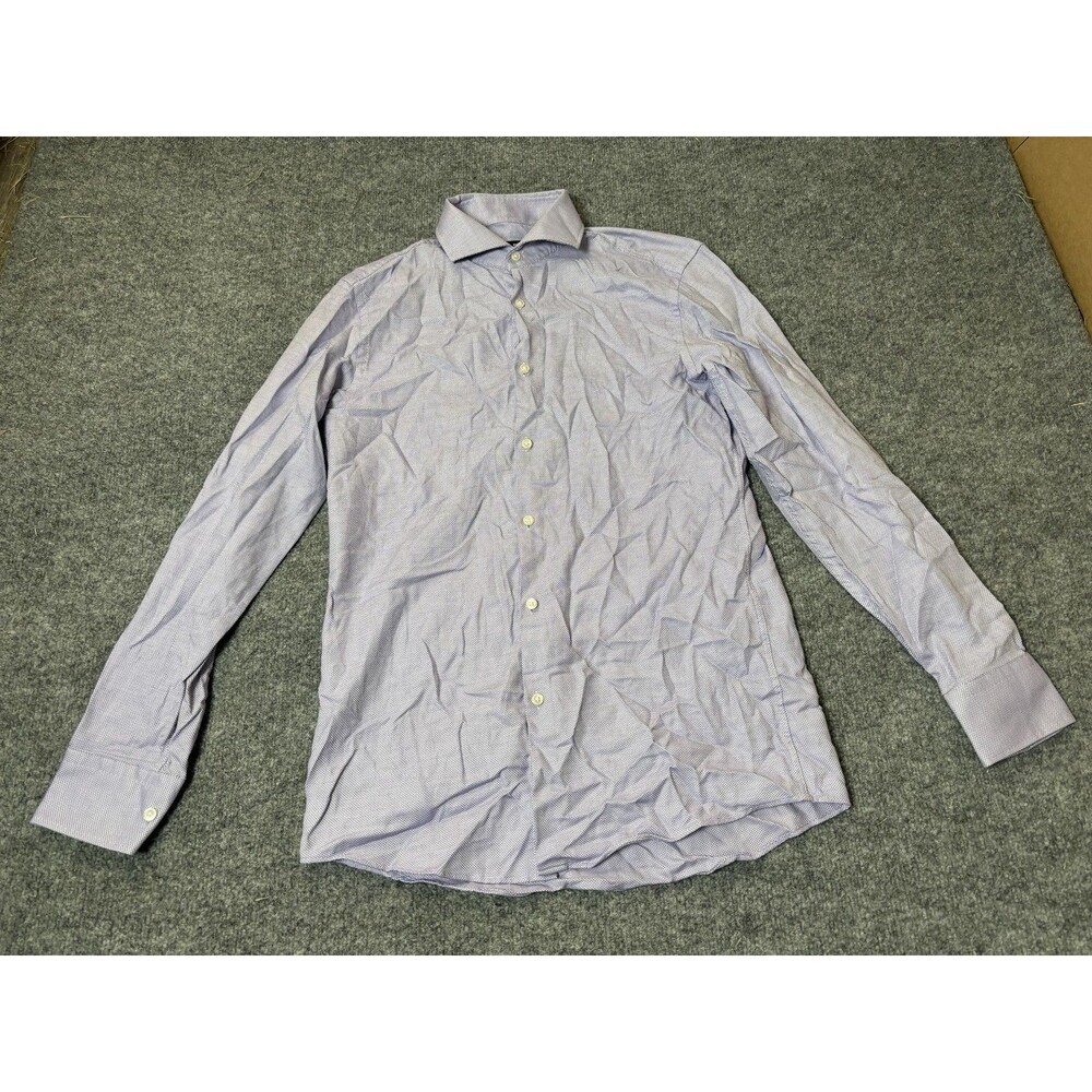 Hugo Boss Dress Shirt Mens 14.5 32/33 Purple Check Sharp Fit Cotton Woven LS